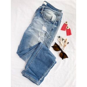 KanCan distressesd, low rise, boyfriend jeans.